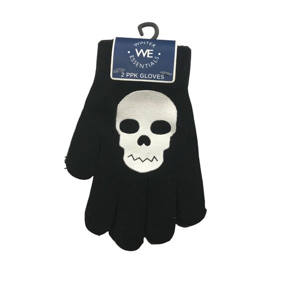 Winter Essentials Other - 2 Pair Pack Winter Essentials Boys One Size Black Skull Gray Plain Gloves New